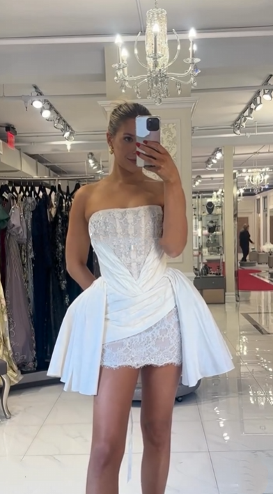 Princess Luxury White Satin Lace A-Line 17th Birthday Homecoming Dress P3813
