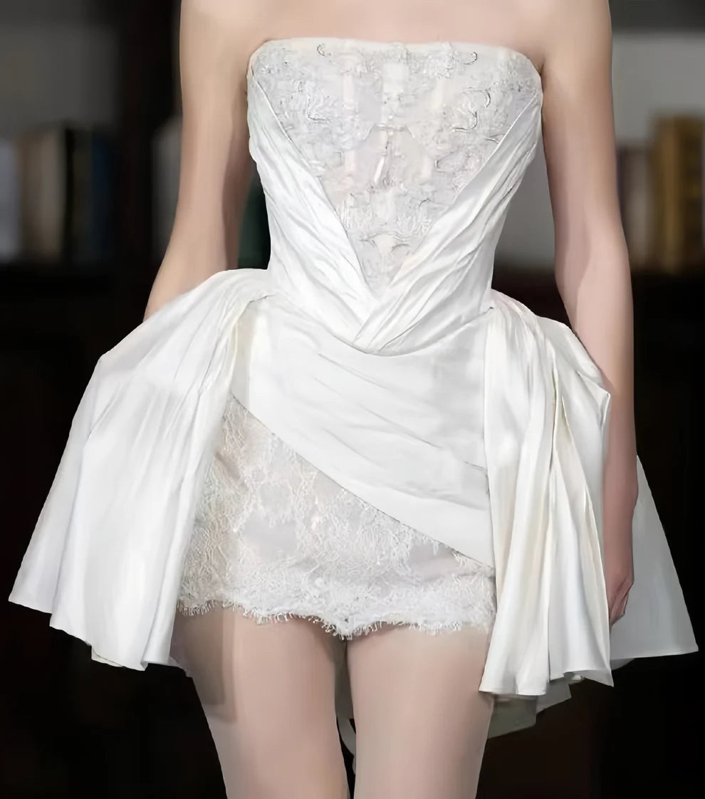 Princess Luxury White Satin Lace A-Line 17th Birthday Homecoming Dress P3813