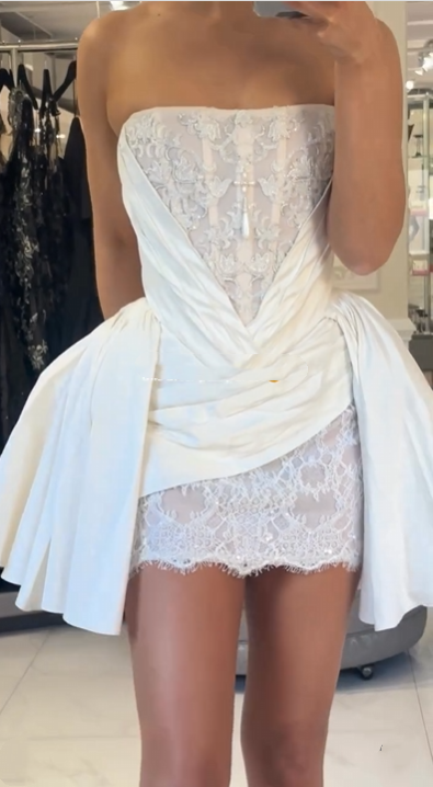 Princess Luxury White Satin Lace A-Line 17th Birthday Homecoming Dress P3813