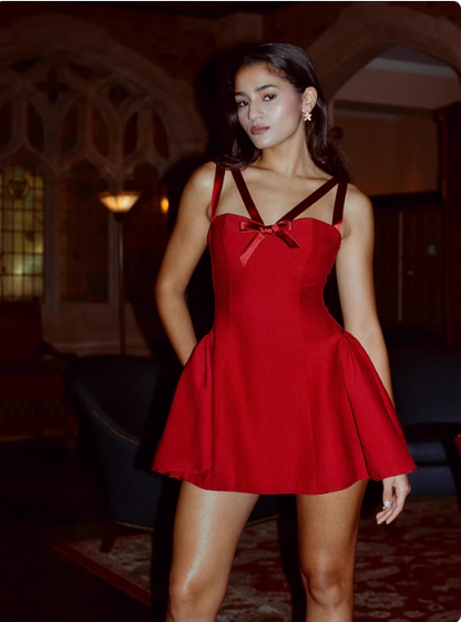 Süßes Schleifenband Rot A-Linie 17. Geburtstag Kurzer Rock Abschlussballkleid P3821