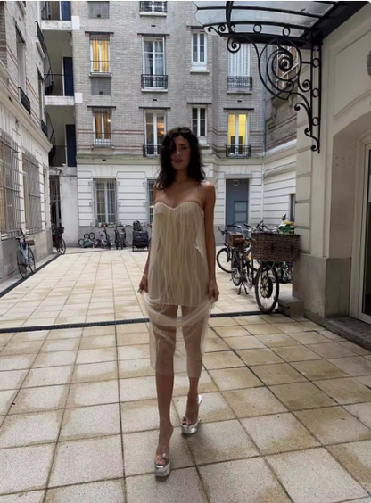 Sexy trägerloses Homecoming-Kleid aus weißem Fischgrät-Tüll P3822