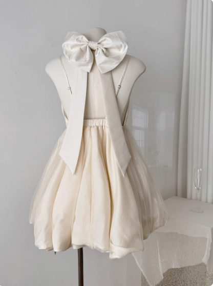 Prinzessin Bowknot Neckholder Sling Taille Netz Tüll Puffiges Geburtstagsparty-Kleid Homecoming-Kleid P3829