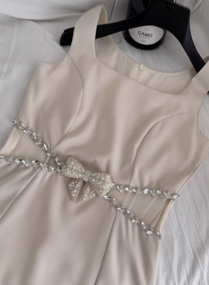 Elegantes ärmelloses kurzes Abschlussballkleid mit eckigem Ausschnitt, hohlen Diamanten und Geburtstagsshorts P3833