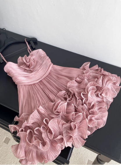 Süßes Trägerplissiertes dreidimensionales Blumenrüschen-Geburtstags-Heimkehrer-Kleid P3834