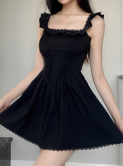 Süßes quadratisches Dekolleté, plissierte Spitze an der Taille, 17. Geburtstag, Heimkehrkleid P3855