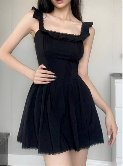 Süßes quadratisches Dekolleté, plissierte Spitze an der Taille, 17. Geburtstag, Heimkehrkleid P3855