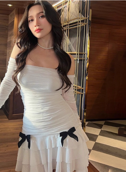Süße Schleife Plissiertes Mesh Rüschenrock Geburtstag Homecoming Kleid P3856