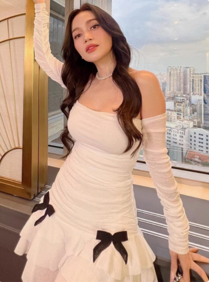 Süße Schleife Plissiertes Mesh Rüschenrock Geburtstag Homecoming Kleid P3856