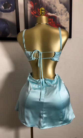 Sexy Hollow Mint Green Satin Mini 17th Birthday Short Skirt Homecoming Dress P3861