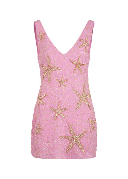 Sexy V-Ausschnitt Seestern Pailletten Rosa Tailliertes Geburtstag Kurzarm-Heimkehrkleid P3862