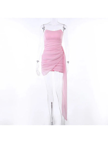Rosa trägerloses Chiffon-Abiballkleid mit schmaler Passform zur Hüfte zum 17. Geburtstag P3863