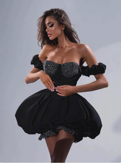 17. Geburtstag One Shoulder Schwarzes Puffiges Strass Homecoming Kleid P3893