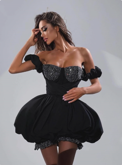 17. Geburtstag One Shoulder Schwarzes Puffiges Strass Homecoming Kleid P3893