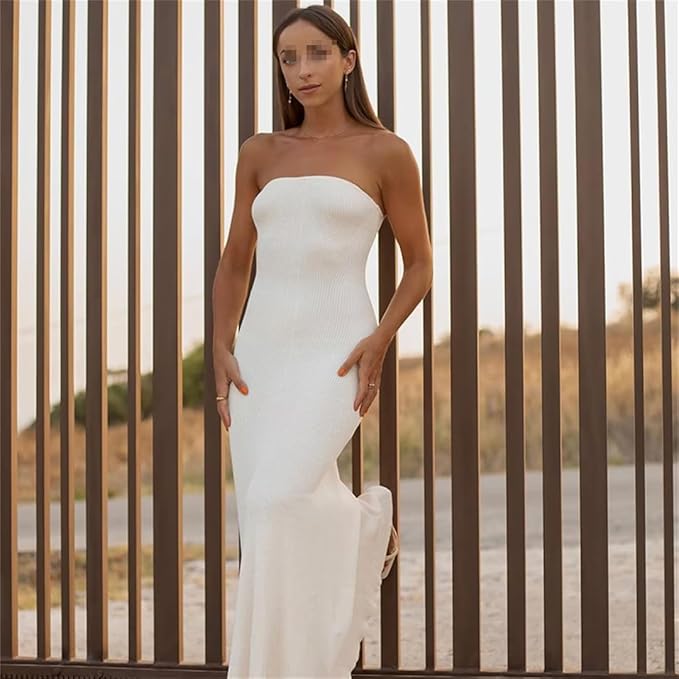 Simple Mermaid Strapless White Prom Dress 21st Birthday Outfit P670