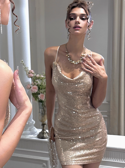 Brillantes und elegantes Pailletten-Ballkleid mit V-Ausschnitt zum 17. Geburtstag P3902