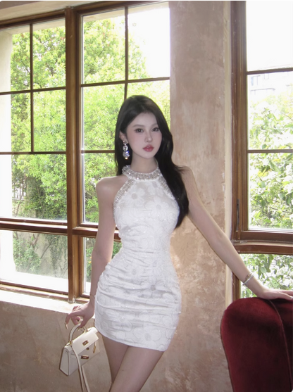 Pailletten Neckholder Off Shoulder Dunkel Gemustertes Enges Homecoming-Kleid zum 21. Geburtstag P3907