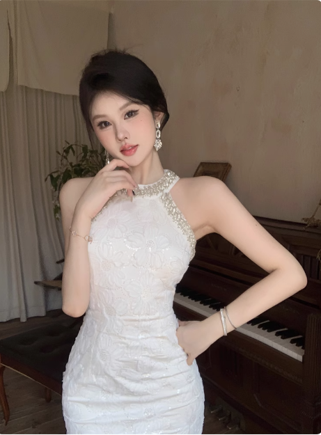 21st Birthday Sequined Halter Neck Off Shoulder Dark Pattern Hip Homecoming Dress P3907