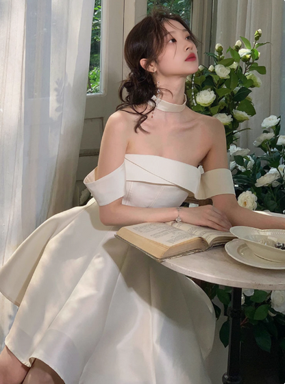 Elegantes und schlichtes Satin-One-Shoulder A-Linien-Kleid für Geburtstag oder Abschlussfeier P3909