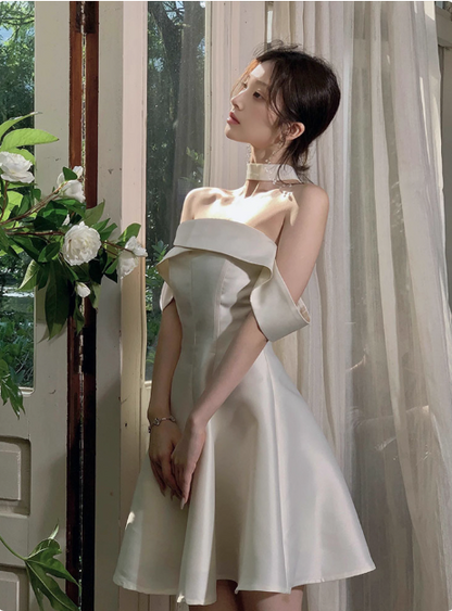 Elegantes und schlichtes Satin-One-Shoulder A-Linien-Kleid für Geburtstag oder Abschlussfeier P3909