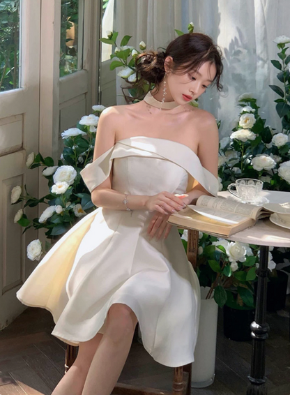 Elegantes und schlichtes Satin-One-Shoulder A-Linien-Kleid für Geburtstag oder Abschlussfeier P3909
