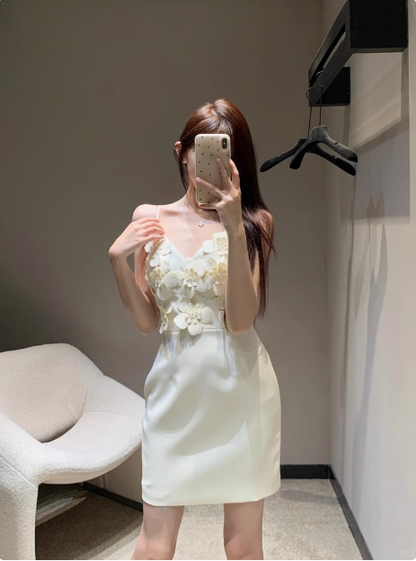 Einzigartiges, wunderschönes dreidimensionales Blumen-Satin-Trägerkleid für Geburtstage und Heimkehr P3910