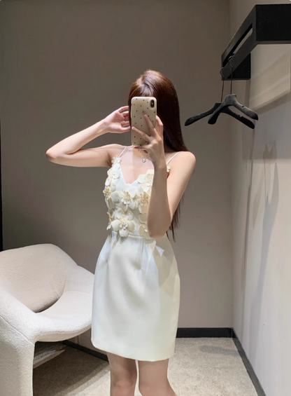 Einzigartiges, wunderschönes dreidimensionales Blumen-Satin-Trägerkleid für Geburtstage und Heimkehr P3910
