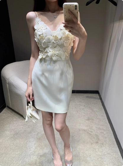 Einzigartiges, wunderschönes dreidimensionales Blumen-Satin-Trägerkleid für Geburtstage und Heimkehr P3910