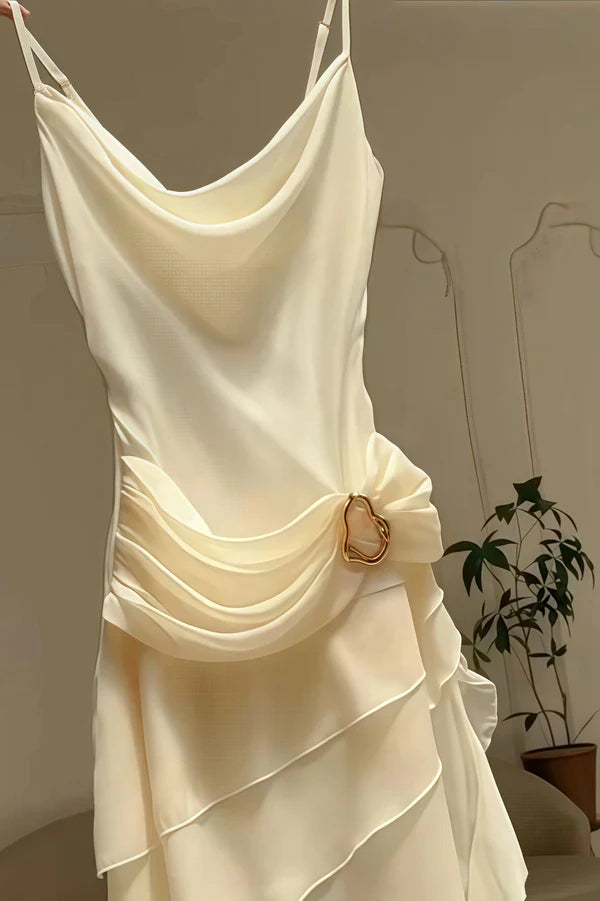 Elegant Chiffon Ivory Strap Irregular Birthday Dress Homecoming Dress P3923