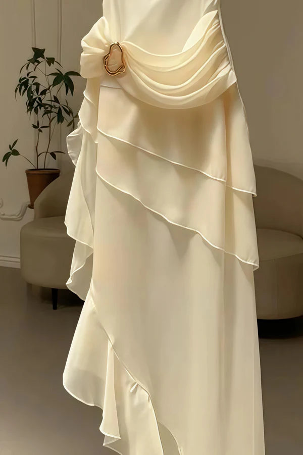 Elegant Chiffon Ivory Strap Irregular Birthday Dress Homecoming Dress P3923