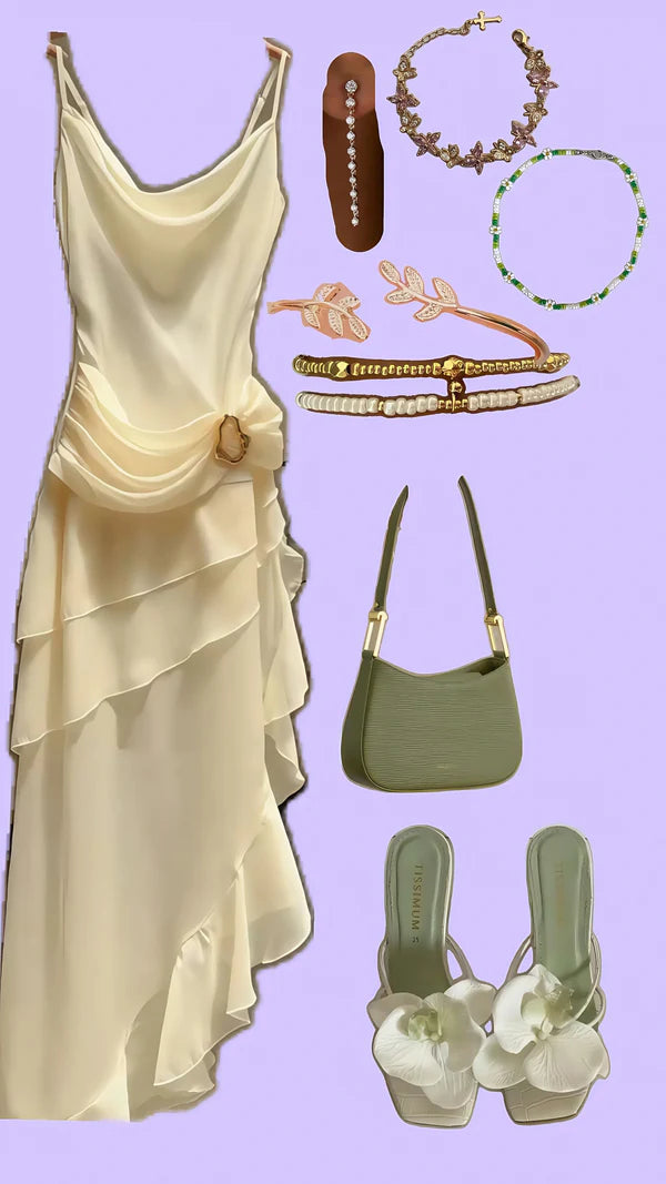 Elegant Chiffon Ivory Strap Irregular Birthday Dress Homecoming Dress P3923