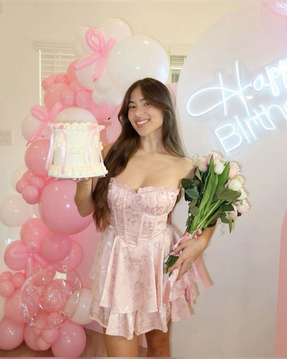 Süßes Satin-Trägertop Fischgrätmuster Rosa Dunkel A-Linie 17. Geburtstag Homecoming-Kleid P3925
