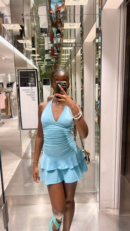 Hübsches Falten-Neckholder-Minikleid für Geburtstag oder Heimkehr P3926