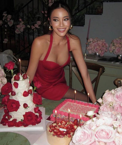 Sexy 19. Geburtstag Burgunderrotes Satin-Heimkehrkleid P3938