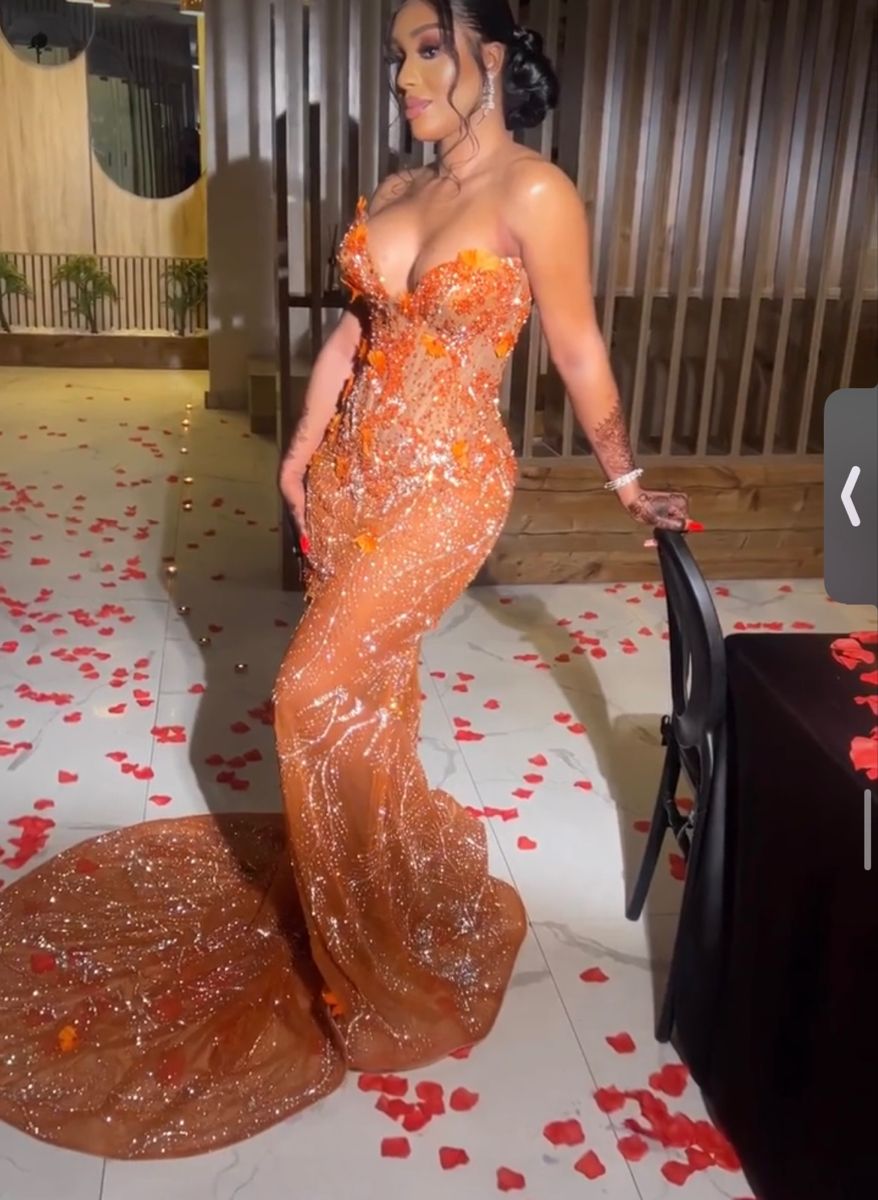 Mermaid Orange Prom Dresses Sleeveless 17th Birthday Outfits P394 - AS PHOTO / US2 Mermaid Orange Prom Dresses Sleeveless 17th Birthday Outfits P394 - AS PHOTO / US2