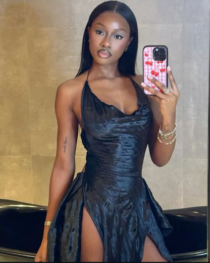 Designer Black Low-cut Slit 21st Birthday Homecoming Dress P3944