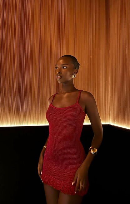 Sexy rotes Hosenträger-Kleid, schmales kurzes Rockkleid für Geburtstage und Heimkehr P3948