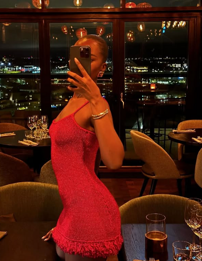 Sexy rotes Hosenträger-Kleid, schmales kurzes Rockkleid für Geburtstage und Heimkehr P3948