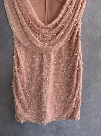 Niedliches rosa Trägerkleid mit Hohlperlen, figurbetont, zum 17. Geburtstag, Homecoming-Kleid P3950