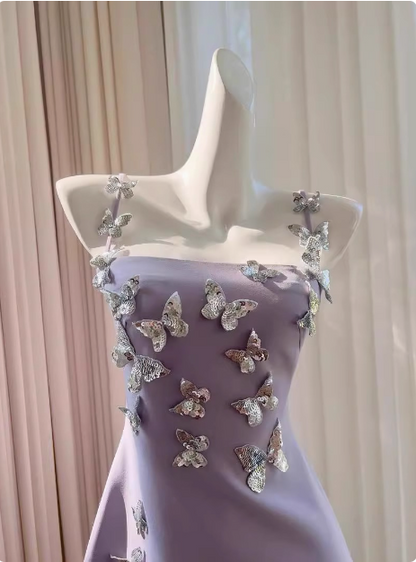 Charmantes lila Schmetterlings-Träger-Satin-Kleid zum 17. Geburtstag Homecoming P3957
