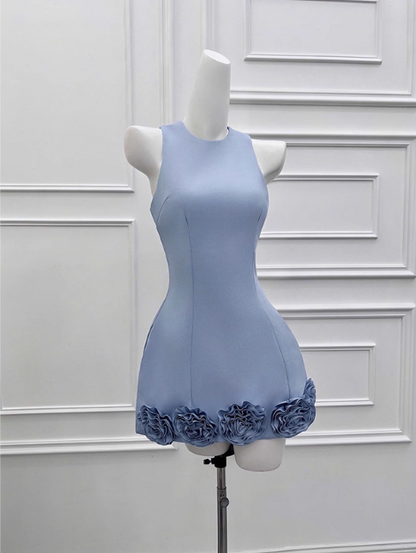 Elegantes 3D-Blumen Satin-Geburtstagskleid Heimkehrkleid P3962