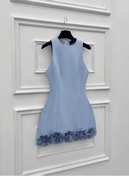 Elegantes 3D-Blumen Satin-Geburtstagskleid Heimkehrkleid P3962