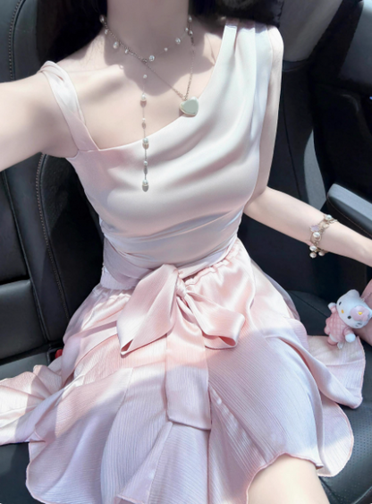 Süßes Satin Off-Shoulder Schleifen-Geburtstagskleid Heimkehrkleid P3973
