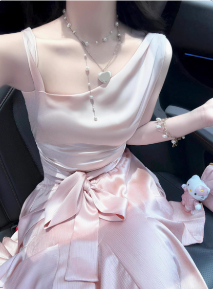Süßes Satin Off-Shoulder Schleifen-Geburtstagskleid Heimkehrkleid P3973