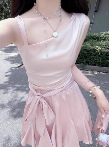 Süßes Satin Off-Shoulder Schleifen-Geburtstagskleid Heimkehrkleid P3973
