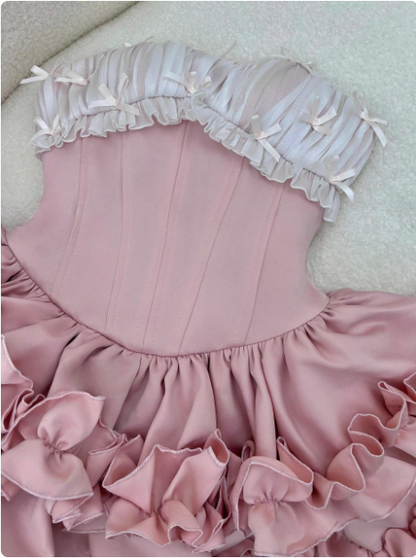 Prinzessin Bandeau-Top Fischgrät-Taille Rüschen Puffiger Geburtstag Rock Homecoming Kleid P3974