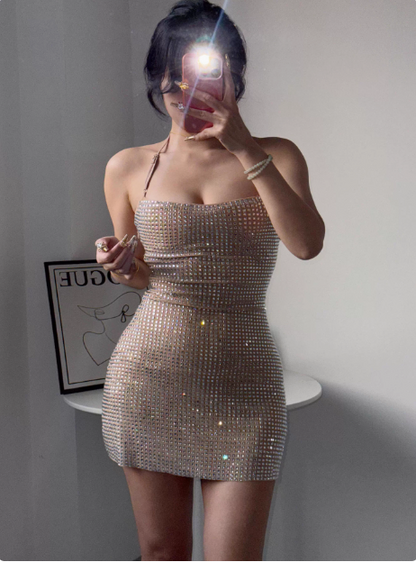 Sexy Neckholder Super Funkelnd Strass Hüftwickel Geburtstag Kurz Rock Homecoming Kleid P3977