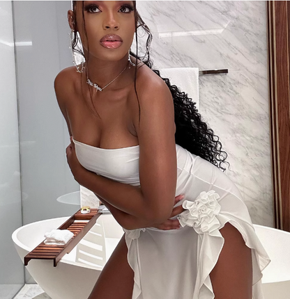 Sexy Tube-Top schulterfrei unregelmäßiger Schlitz Pilzsaum Geburtstagskleid Heimkehrkleid P3984