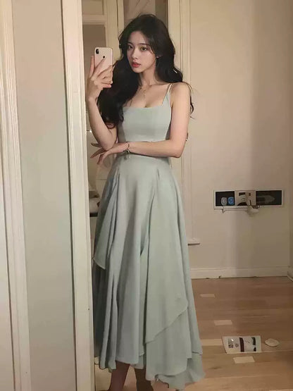 Vintage A line Square Neckline White Ruffles Chiffon Long Prom Dress Formal Dresses P2477