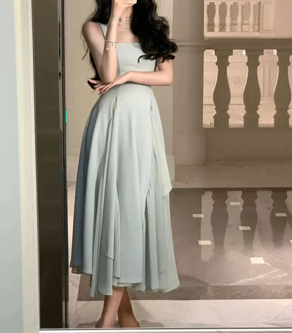 A Line Square Neck Prom Dress, Ankle Length Birthday Outfits P447