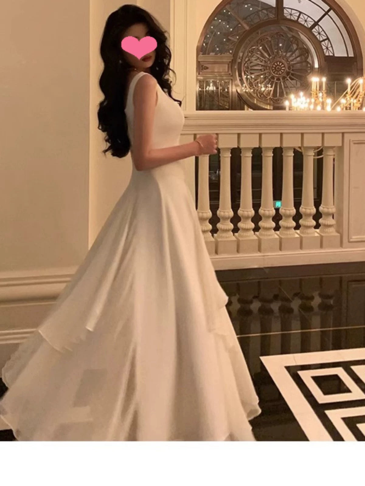 Vintage A line Square Neckline White Ruffles Chiffon Long Prom Dress Formal Dresses P2477